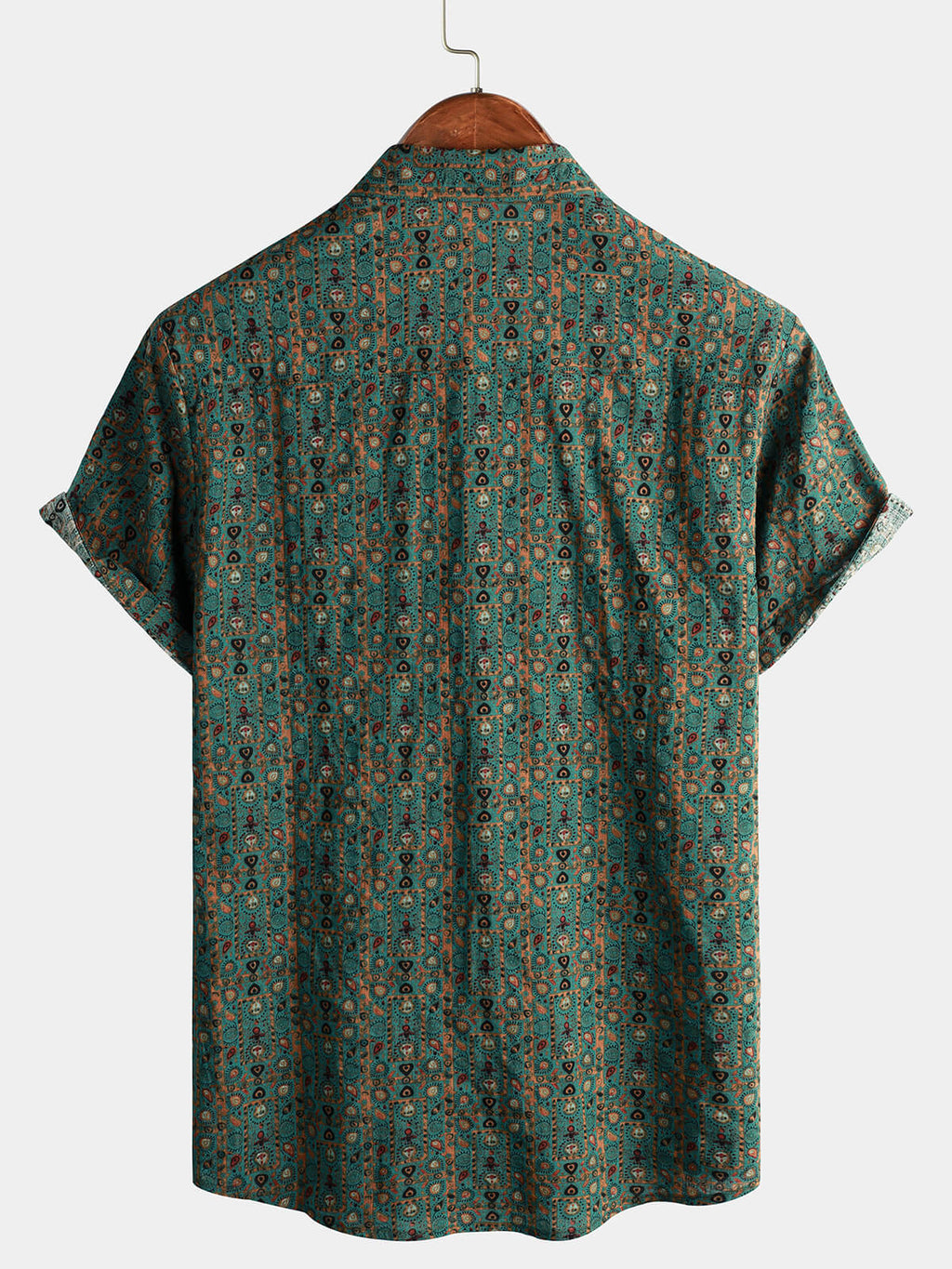 Chemise pour Homme Vintage Imprimé Paisley des Années 70, Verte, Boho, Rétro, Tribal, à Manches Courtes