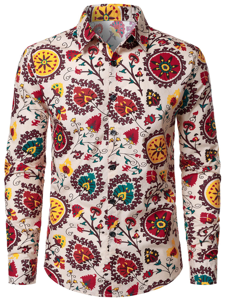 Chemise à manches longues en coton à imprimé vintage pour homme