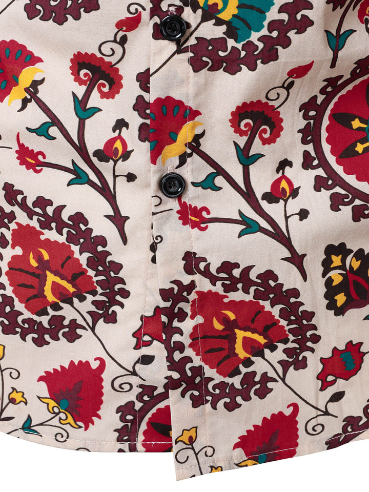 Chemise à manches longues en coton à imprimé vintage pour homme
