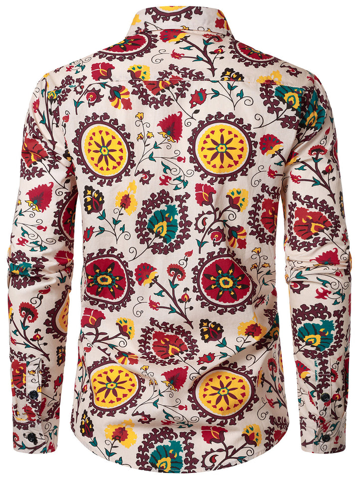 Chemise à manches longues en coton à imprimé vintage pour homme