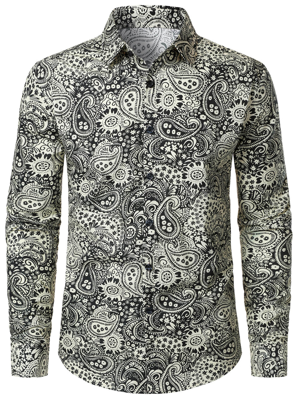 Chemise à manches longues en coton à imprimé cachemire vintage pour homme