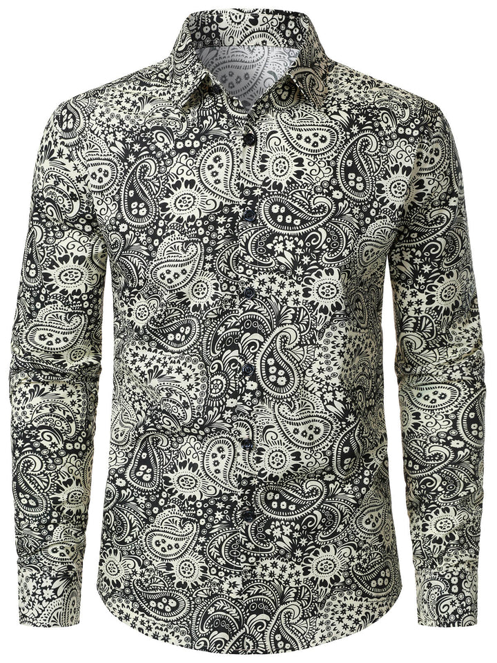 Chemise à manches longues en coton à imprimé cachemire vintage pour homme