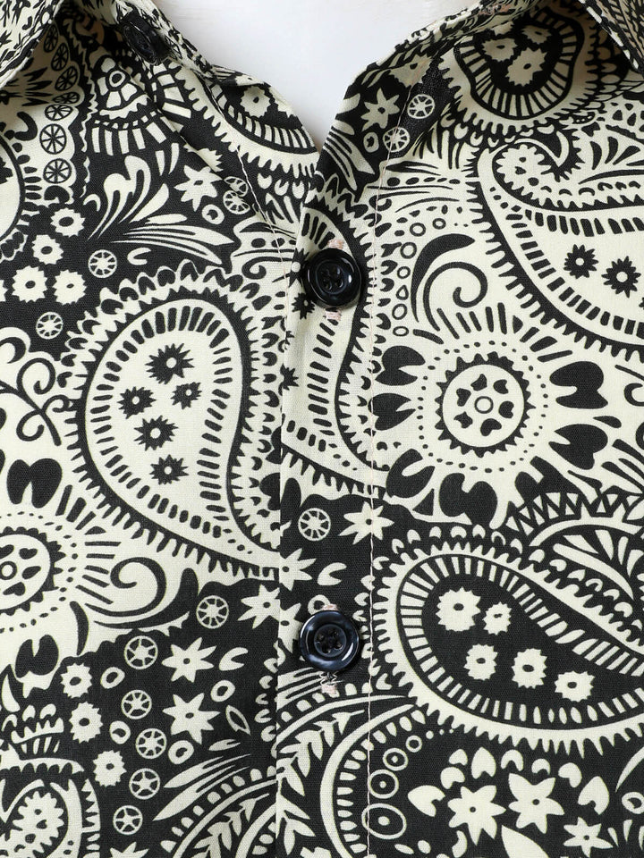 Chemise à manches longues en coton à imprimé cachemire vintage pour homme
