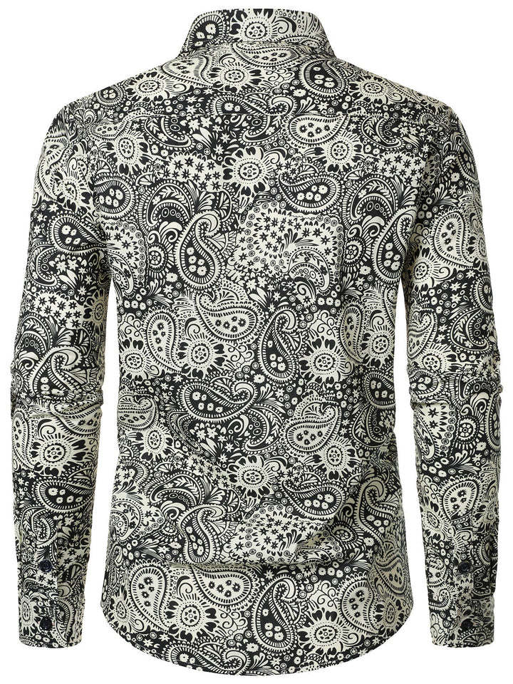 Chemise à manches longues en coton à imprimé cachemire vintage pour homme