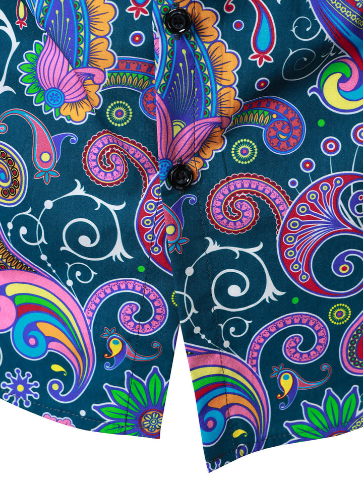 Chemise disco à manches longues en coton à imprimé cachemire vintage années 70 pour homme