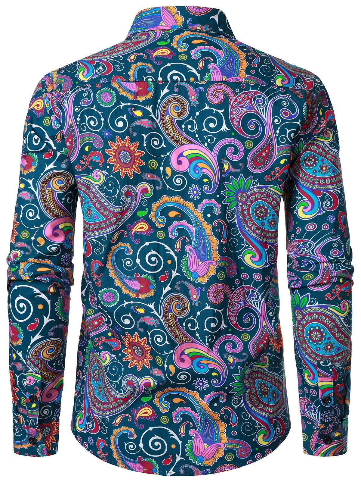 Chemise disco à manches longues en coton à imprimé cachemire vintage années 70 pour homme