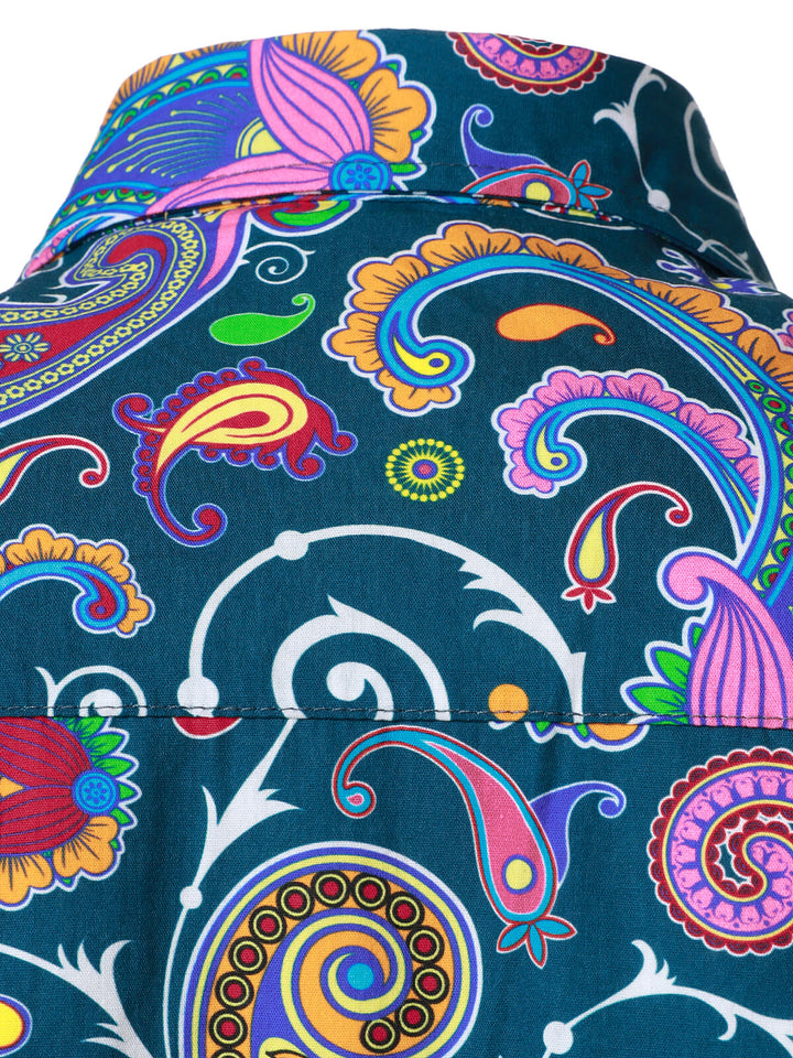 Chemise disco à manches longues en coton à imprimé cachemire vintage années 70 pour homme