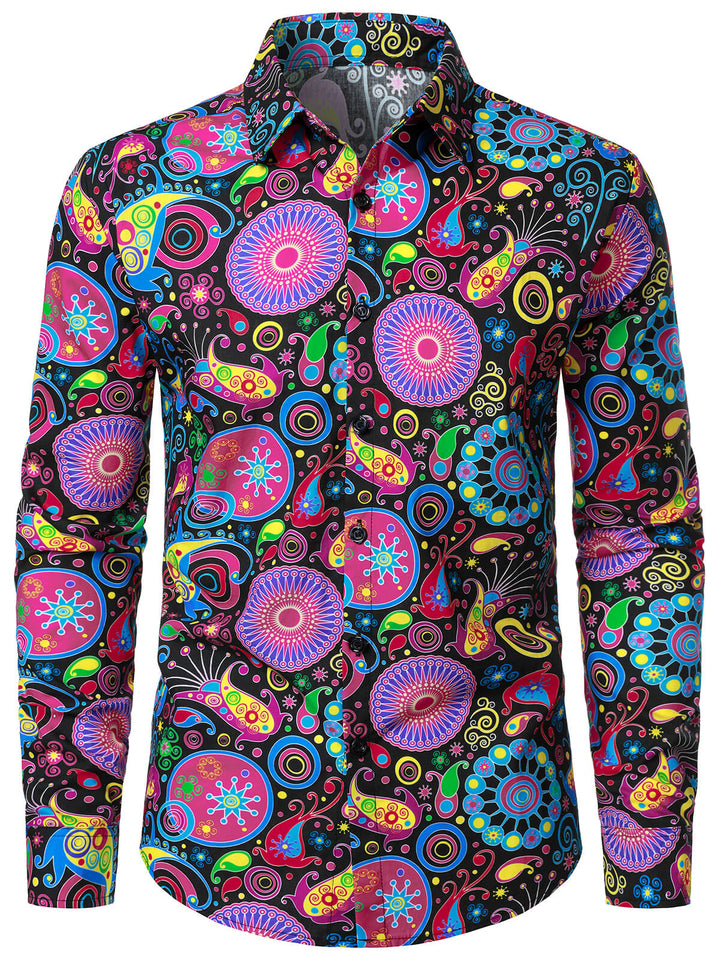Chemise à manches longues en coton à imprimé cachemire vintage pour homme