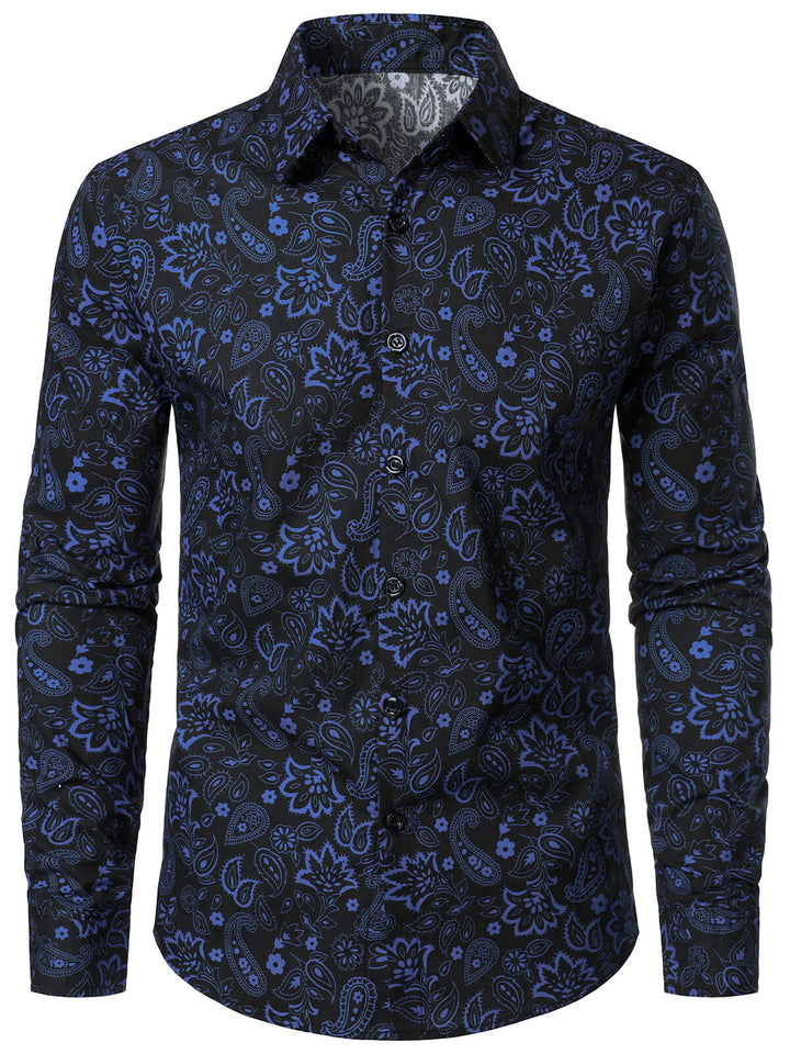 Chemise à manches longues en coton à imprimé cachemire pour homme