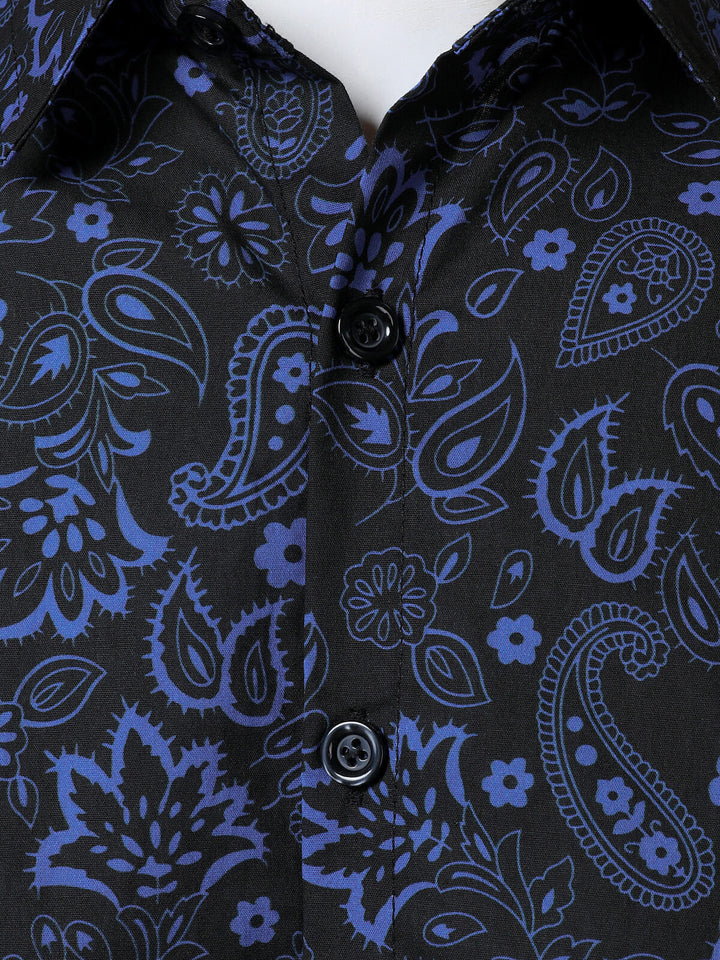 Chemise à manches longues en coton à imprimé cachemire pour homme