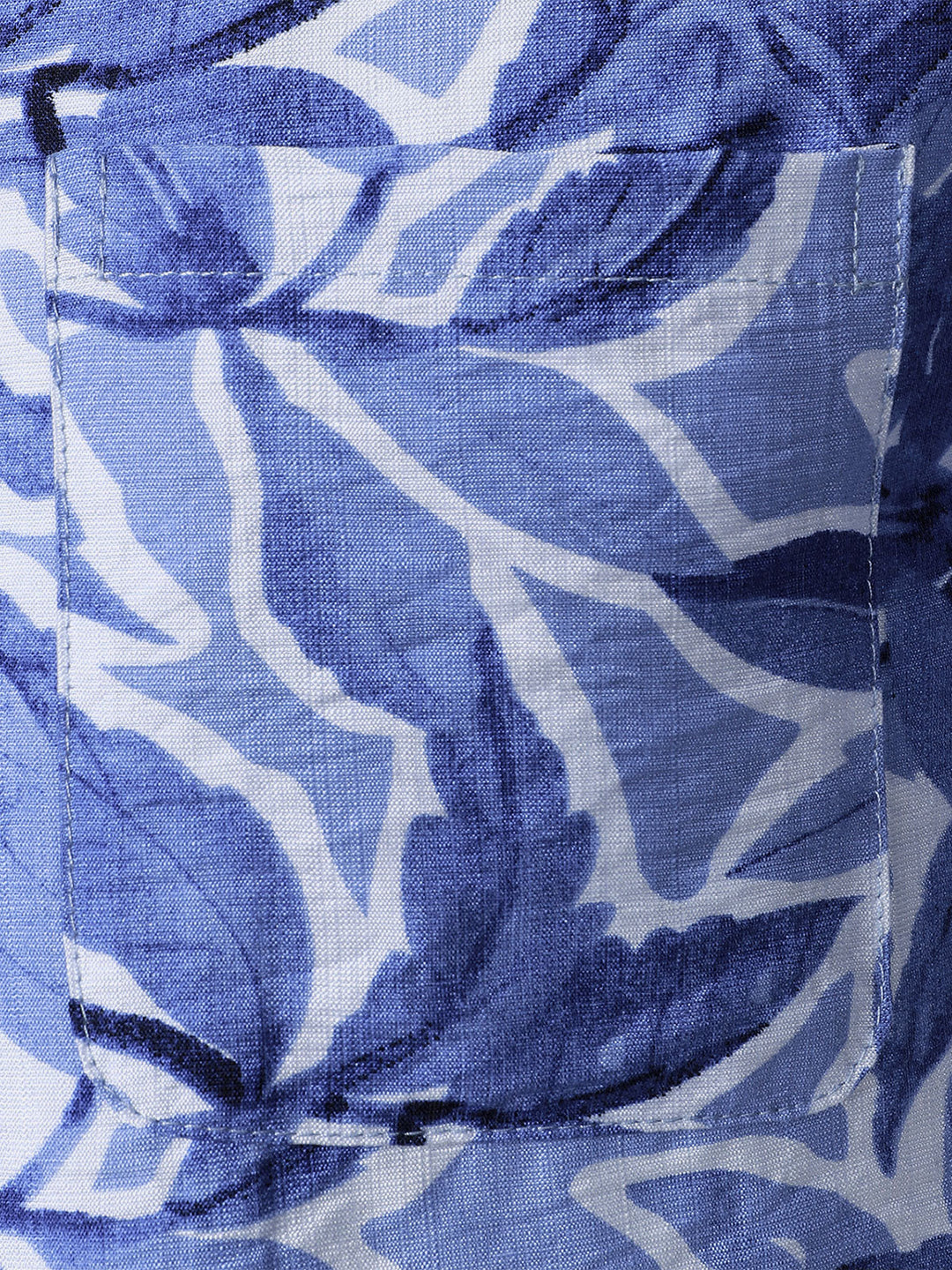 Chemise Homme à Boutons Manches Courtes à Imprimé Tropical Bleu avec Poche Style Resort