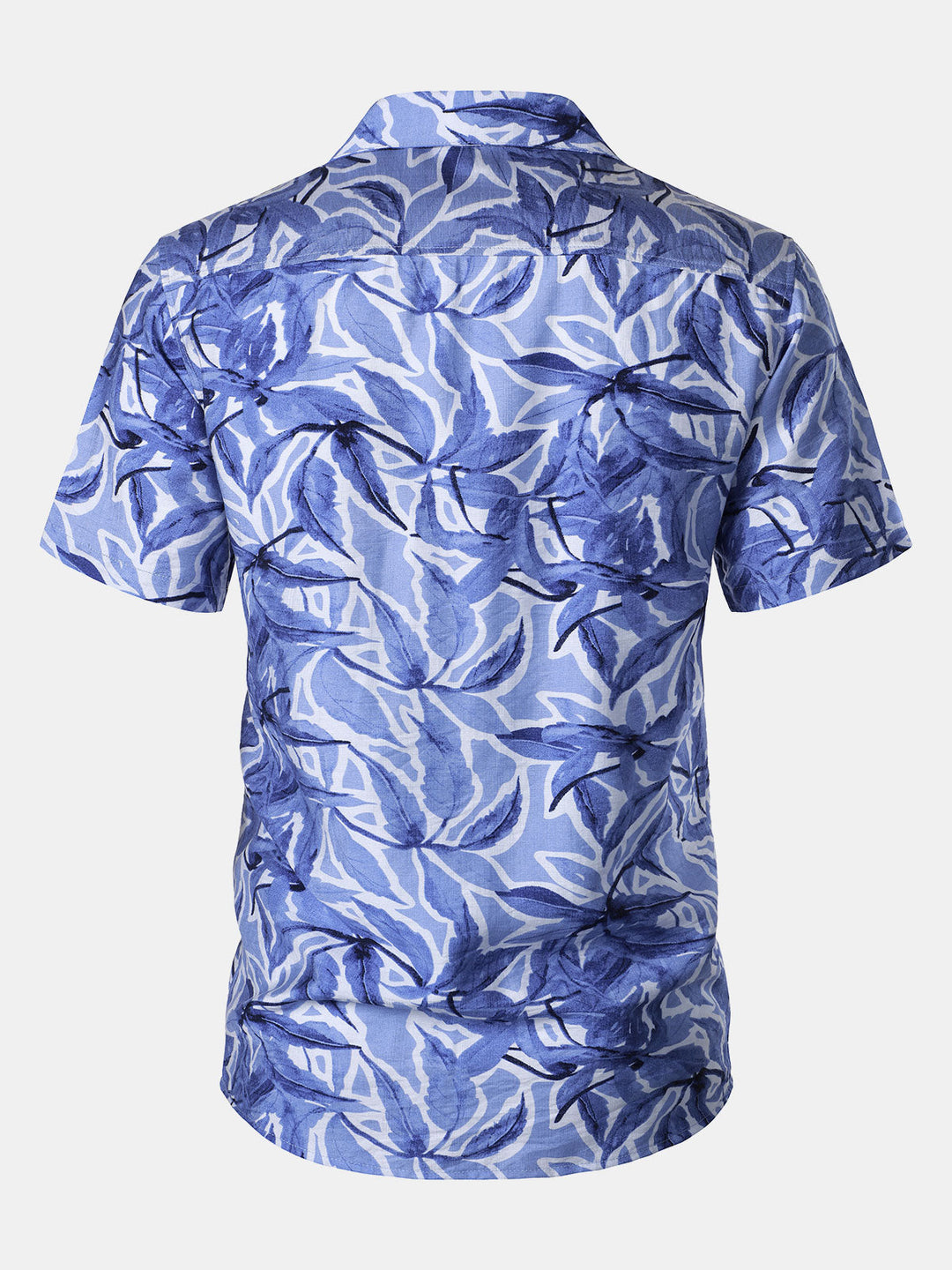 Chemise Homme à Boutons Manches Courtes à Imprimé Tropical Bleu avec Poche Style Resort
