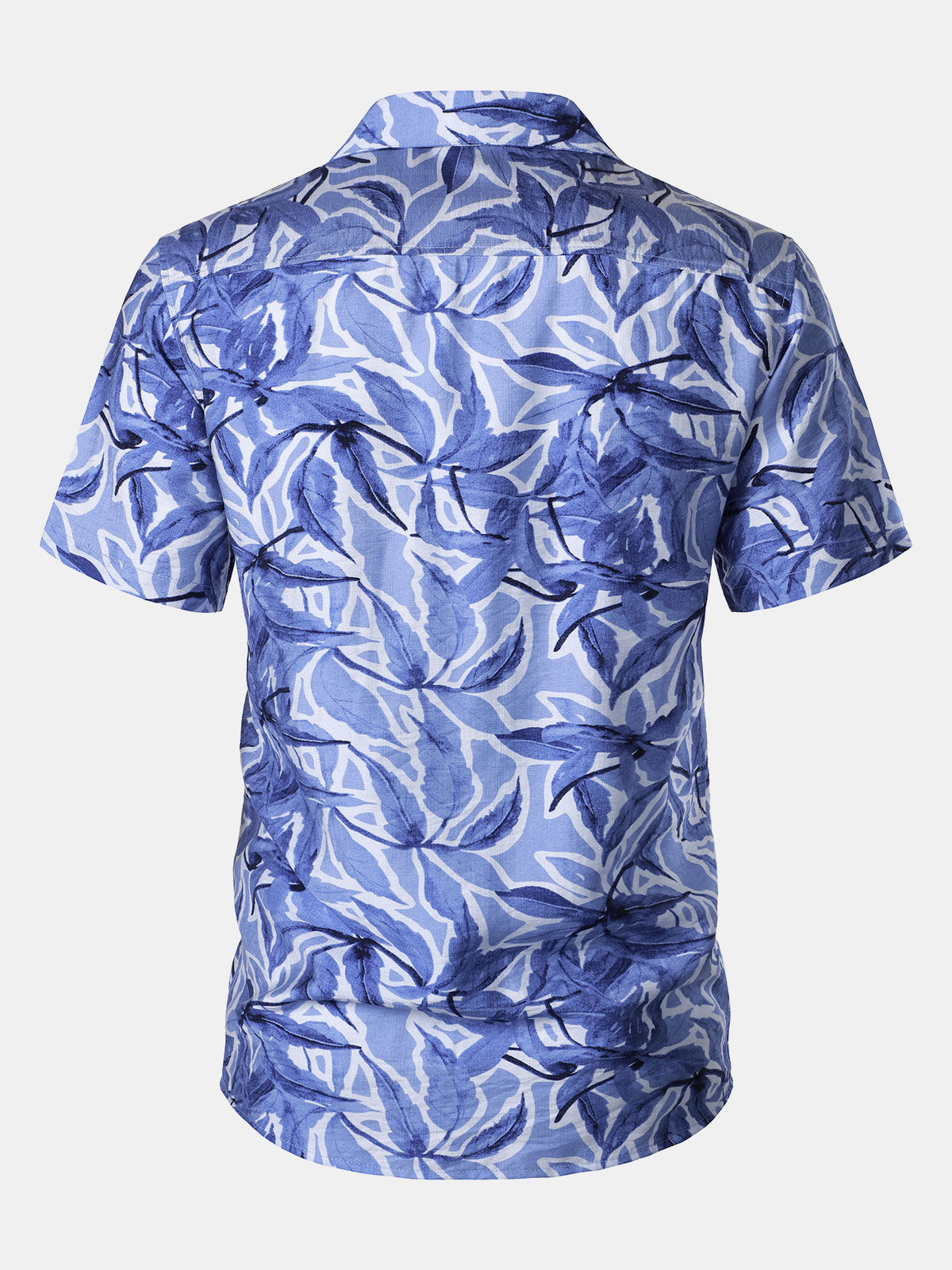 Chemise Homme à Boutons Manches Courtes à Imprimé Tropical Bleu avec Poche Style Resort