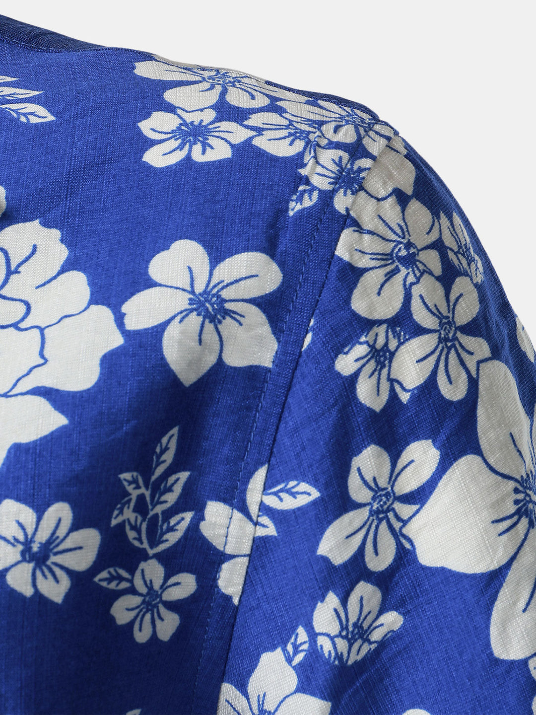 Chemise Homme à Boutons Manches Courtes à Imprimé Floral Bleu avec Poche Style Hawaïen Col Cubain