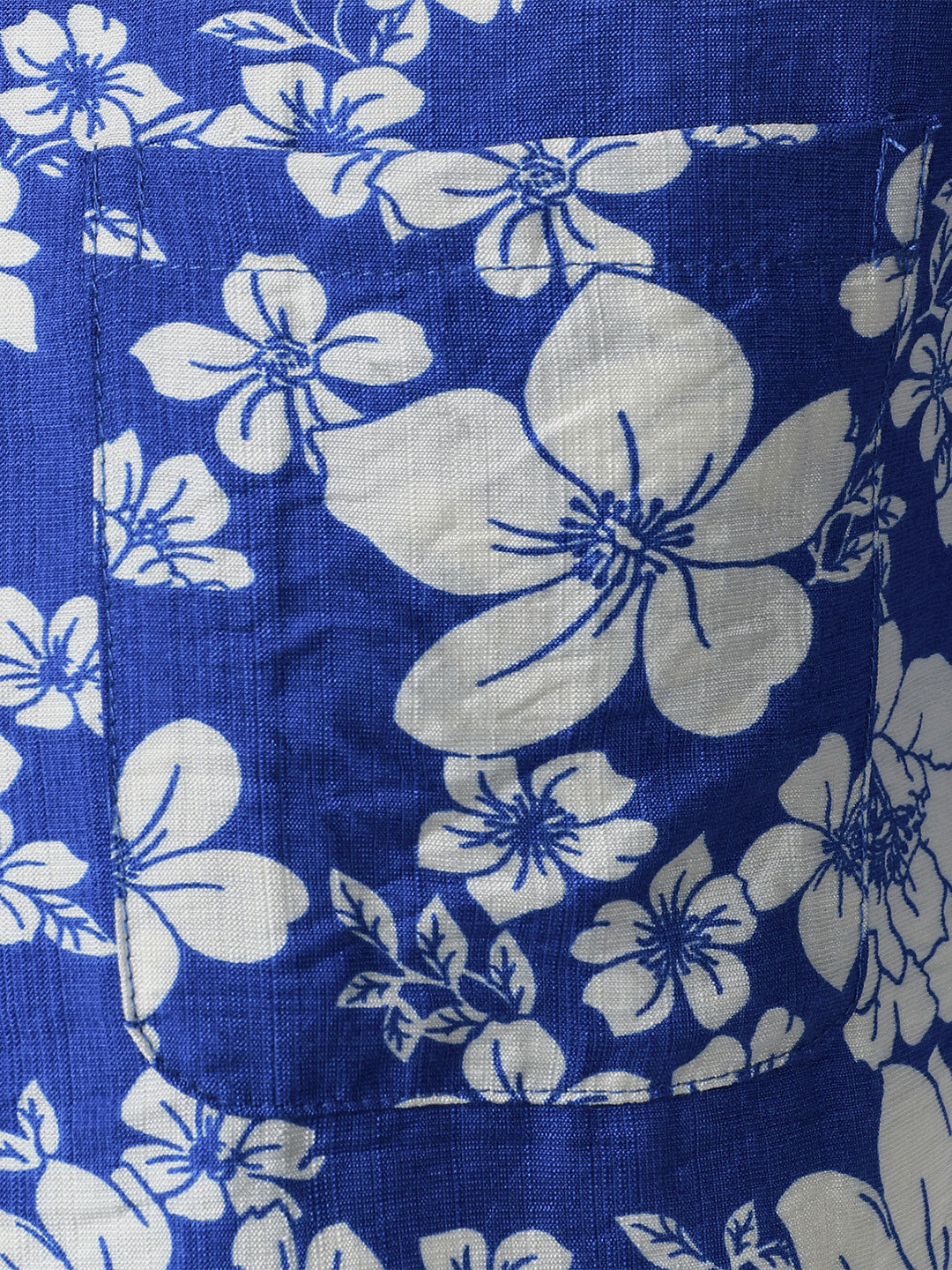 Chemise Homme à Boutons Manches Courtes à Imprimé Floral Bleu avec Poche Style Hawaïen Col Cubain