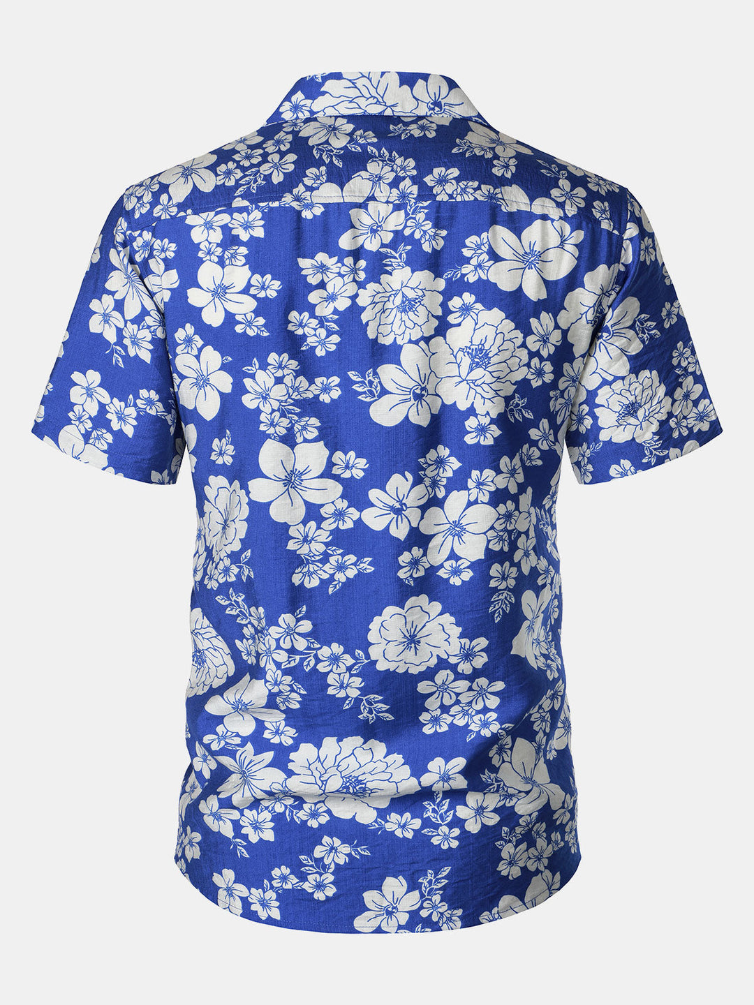 Chemise Homme à Boutons Manches Courtes à Imprimé Floral Bleu avec Poche Style Hawaïen Col Cubain