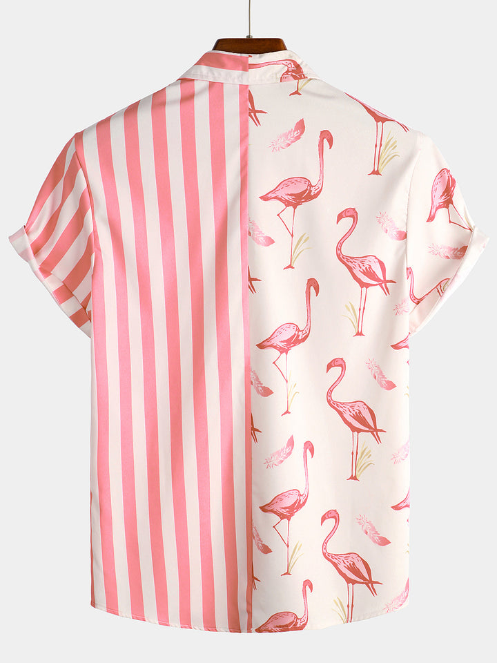 Chemise cousue rayée flamant rose flamant rose d’été