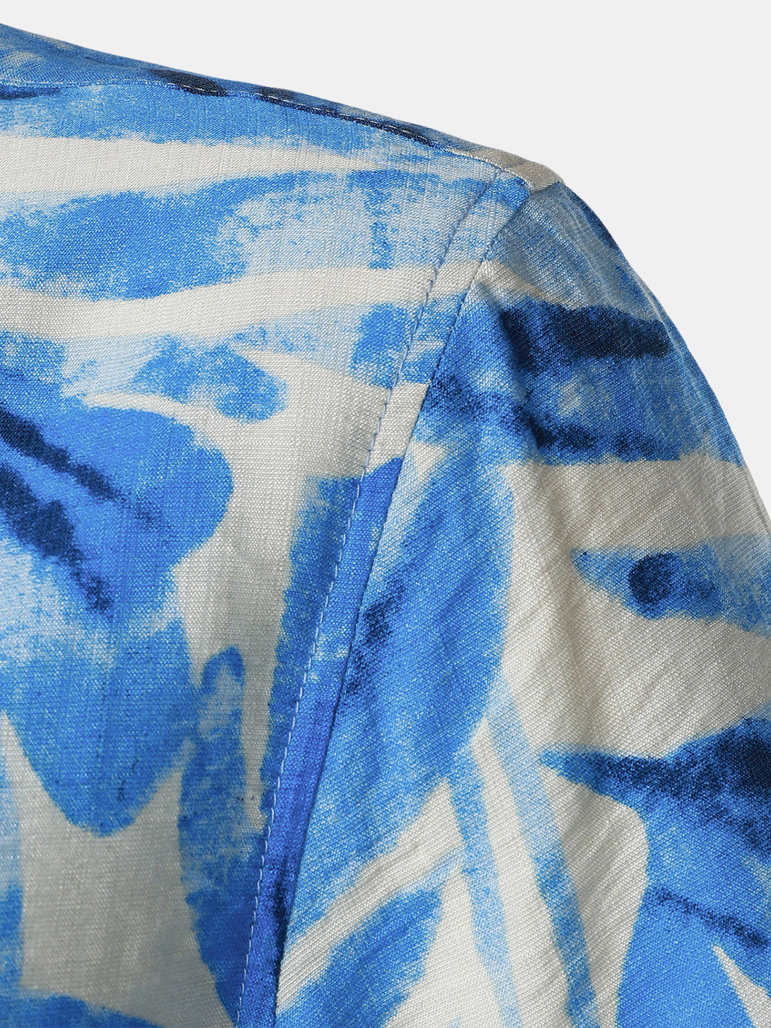 Chemise Homme à Boutons Manches Courtes à Imprimé Feuilles Tropicales Bleu avec Poche Style Hawaïen Col Cubain