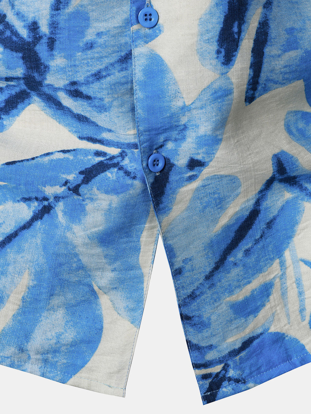 Chemise Homme à Boutons Manches Courtes à Imprimé Feuilles Tropicales Bleu avec Poche Style Hawaïen Col Cubain
