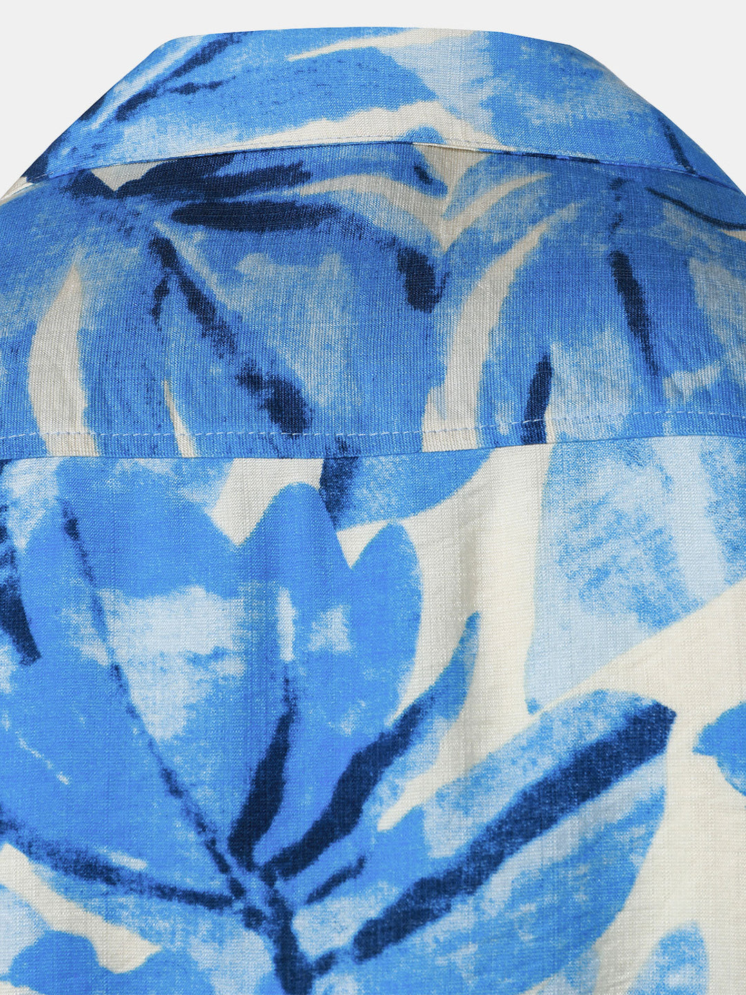 Chemise Homme à Boutons Manches Courtes à Imprimé Feuilles Tropicales Bleu avec Poche Style Hawaïen Col Cubain
