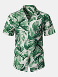 Chemise Homme à Boutons Manches Courtes à Imprimé Feuilles Tropicales Vert avec Poche Style Hawaïen