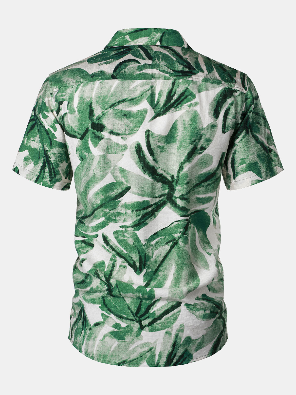 Chemise Homme à Boutons Manches Courtes à Imprimé Feuilles Tropicales Vert avec Poche Style Hawaïen