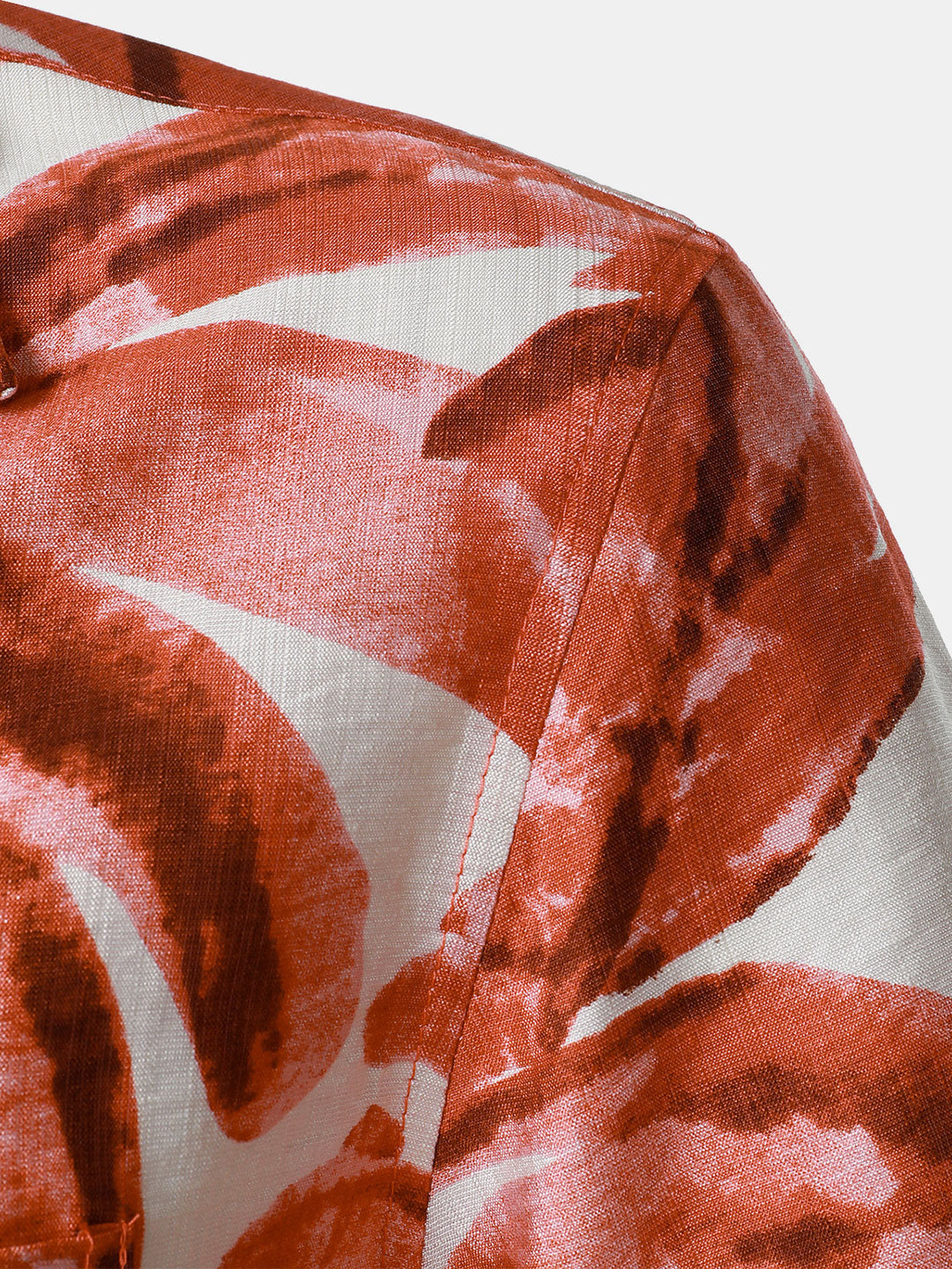 Chemise Homme à Boutons Manches Courtes à Imprimé Feuilles Tropicales Rouge avec Poche Style Hawaïen