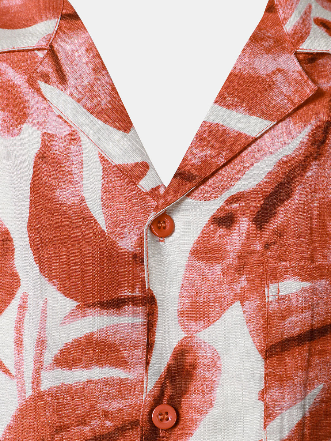 Chemise Homme à Boutons Manches Courtes à Imprimé Feuilles Tropicales Rouge avec Poche Style Hawaïen