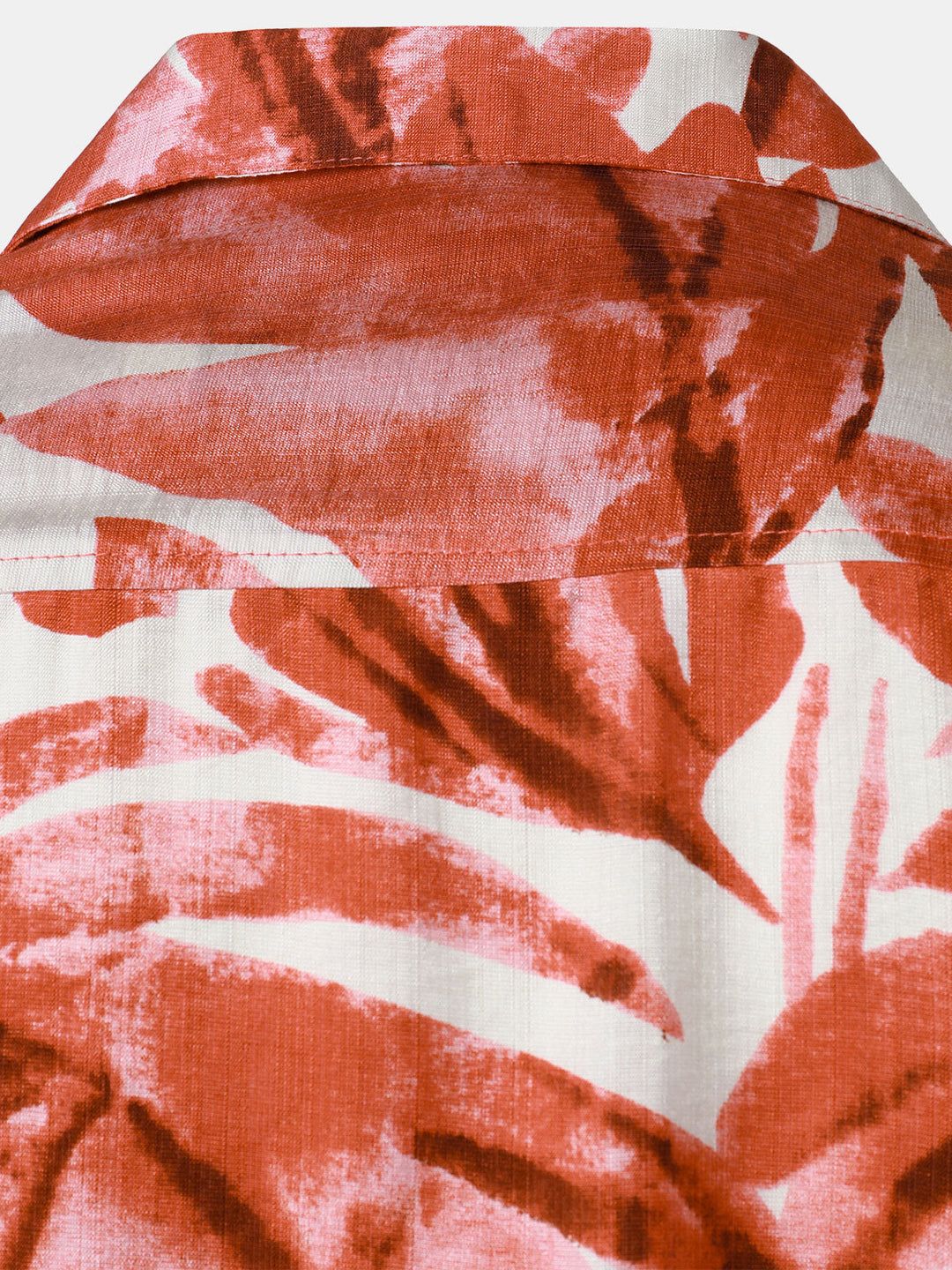 Chemise Homme à Boutons Manches Courtes à Imprimé Feuilles Tropicales Rouge avec Poche Style Hawaïen