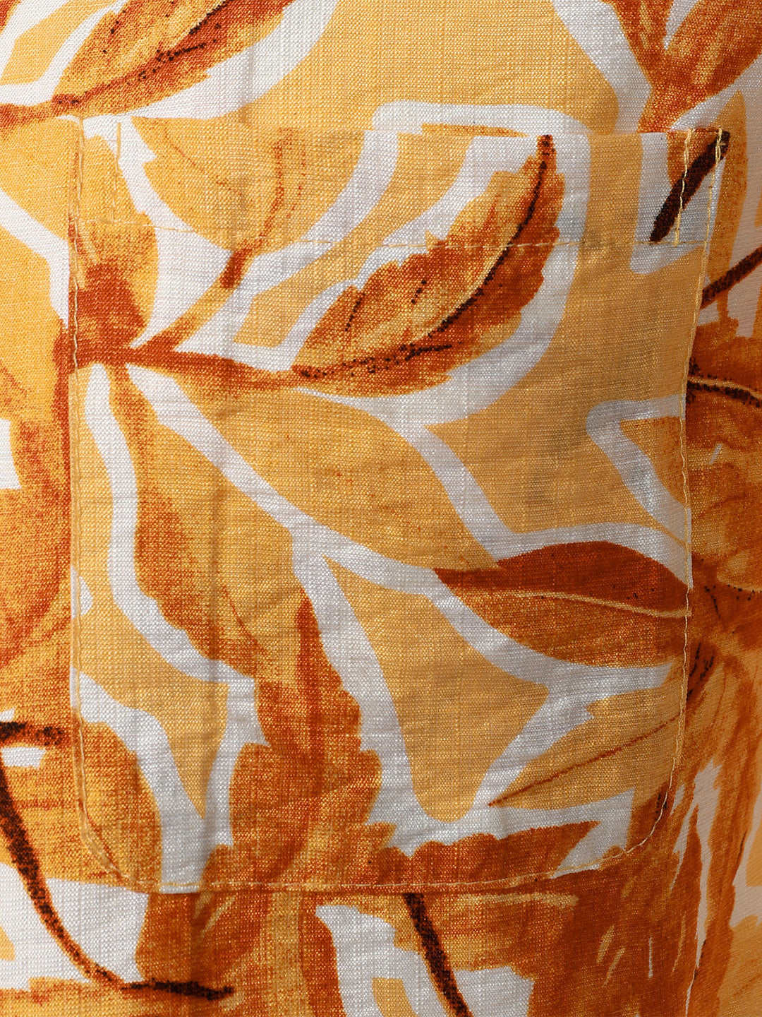 Chemise Homme à Boutons Manches Courtes à Imprimé Tropical Jaune avec Poche Style Hawaïen