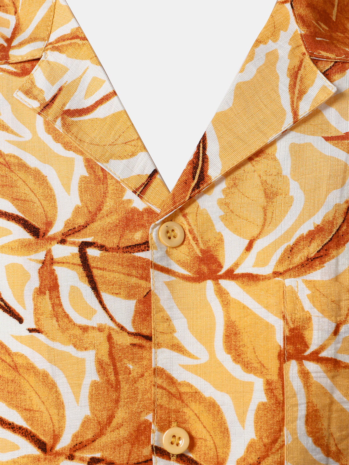 Chemise Homme à Boutons Manches Courtes à Imprimé Tropical Jaune avec Poche Style Hawaïen