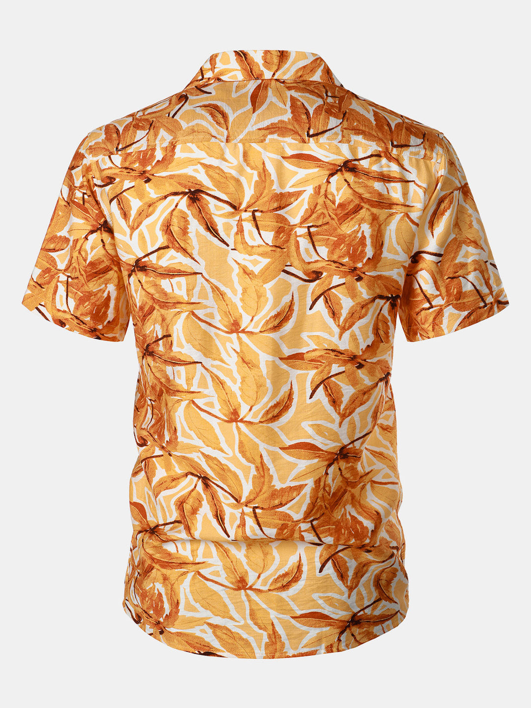 Chemise Homme à Boutons Manches Courtes à Imprimé Tropical Jaune avec Poche Style Hawaïen