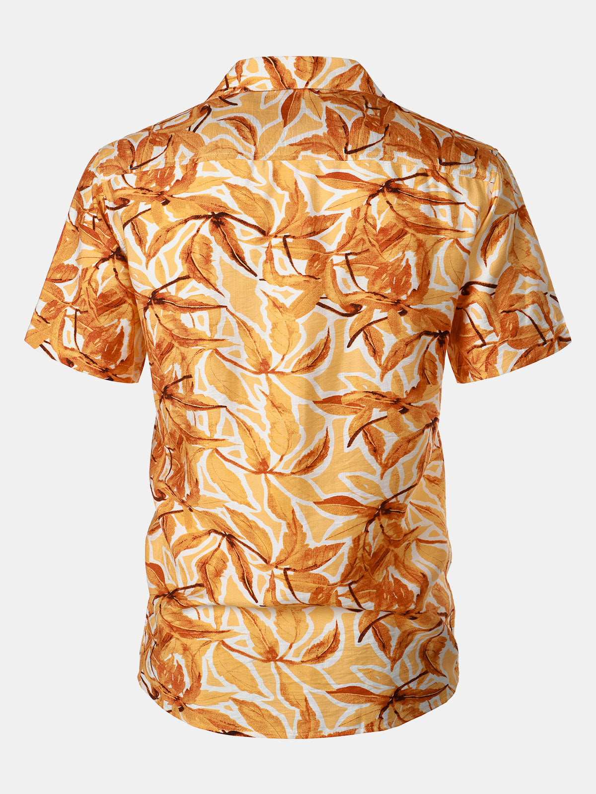 Chemise Homme à Boutons Manches Courtes à Imprimé Tropical Jaune avec Poche Style Hawaïen
