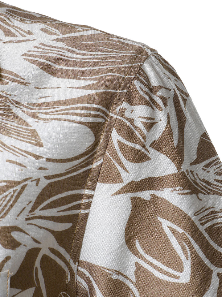 Chemise Homme à Boutons Manches Courtes à Imprimé Tropical avec Poche Style Holiday Col Cubain