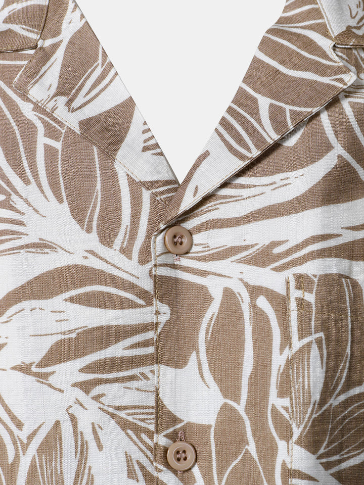 Chemise Homme à Boutons Manches Courtes à Imprimé Tropical avec Poche Style Holiday Col Cubain
