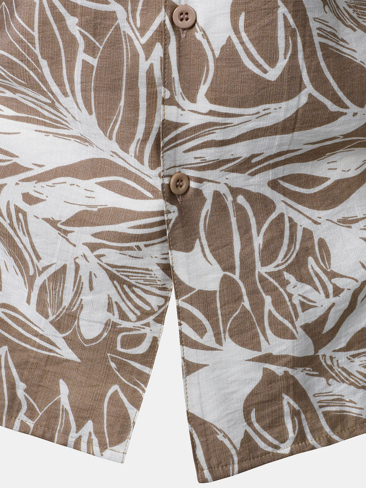 Chemise Homme à Boutons Manches Courtes à Imprimé Tropical avec Poche Style Holiday Col Cubain
