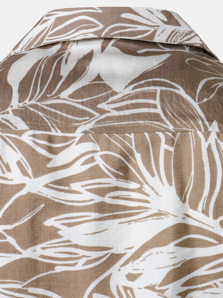 Chemise Homme à Boutons Manches Courtes à Imprimé Tropical avec Poche Style Holiday Col Cubain