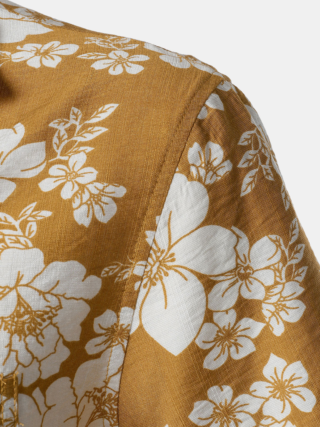 Chemise Homme à Boutons Manches Courtes à Imprimé Floral Jaune avec Poche Style Resort
