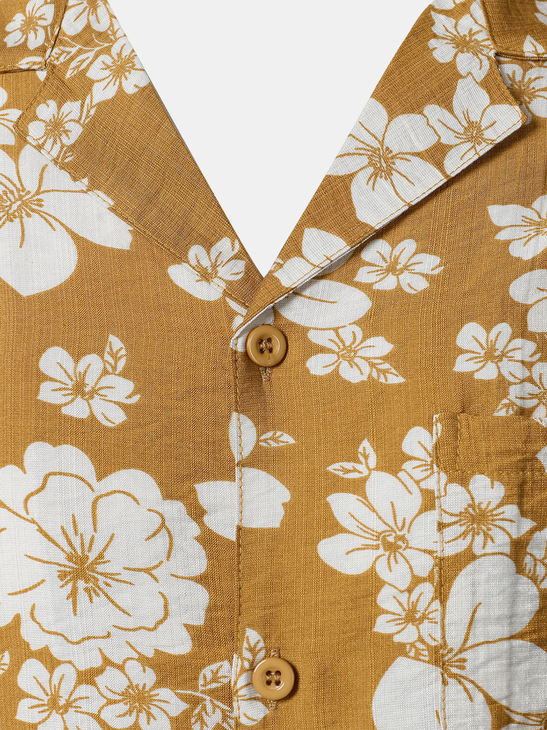 Chemise Homme à Boutons Manches Courtes à Imprimé Floral Jaune avec Poche Style Resort