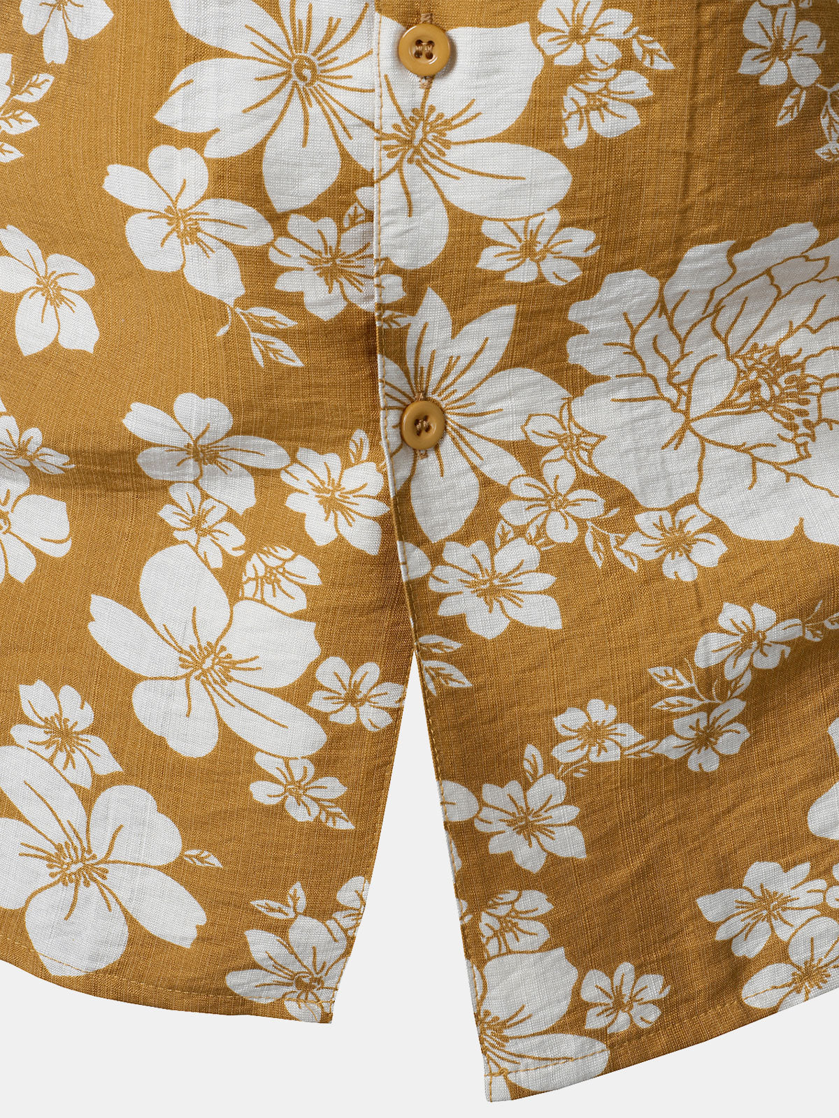 Chemise Homme à Boutons Manches Courtes à Imprimé Floral Jaune avec Poche Style Resort