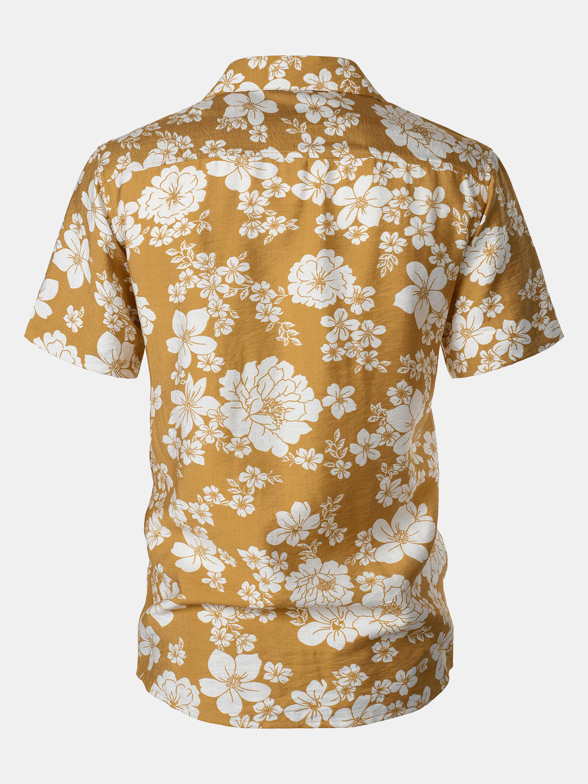 Chemise Homme à Boutons Manches Courtes à Imprimé Floral Jaune avec Poche Style Resort