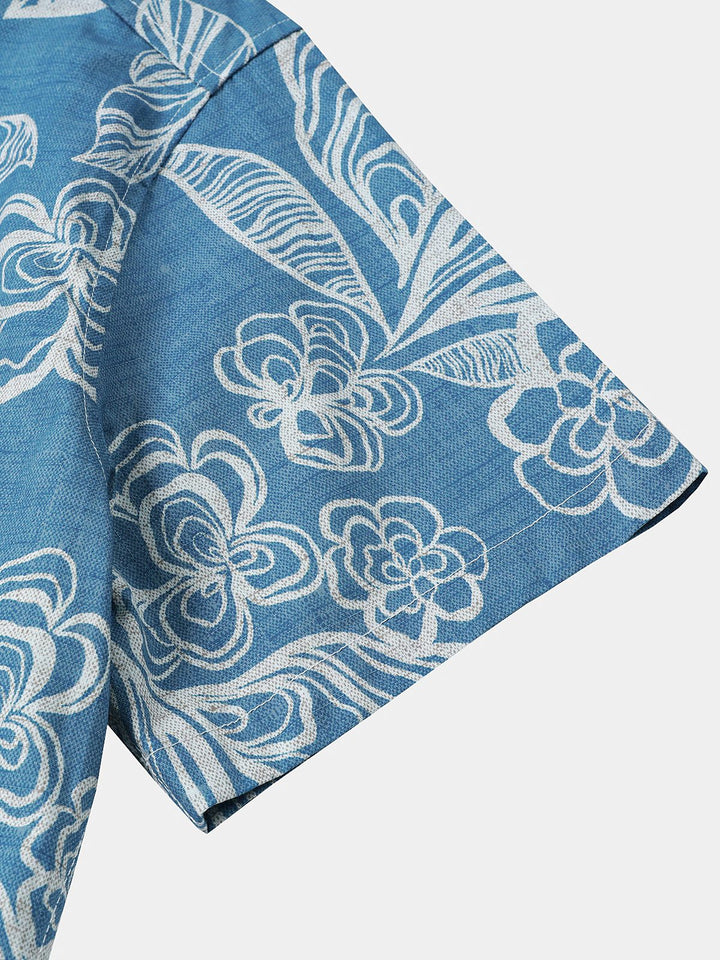 Chemise Homme Décontractée Imprimé Floral Tropical à Manches Courtes
