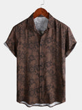 Chemise Homme Fleurie Marron Rétro Vacances Manches Courtes