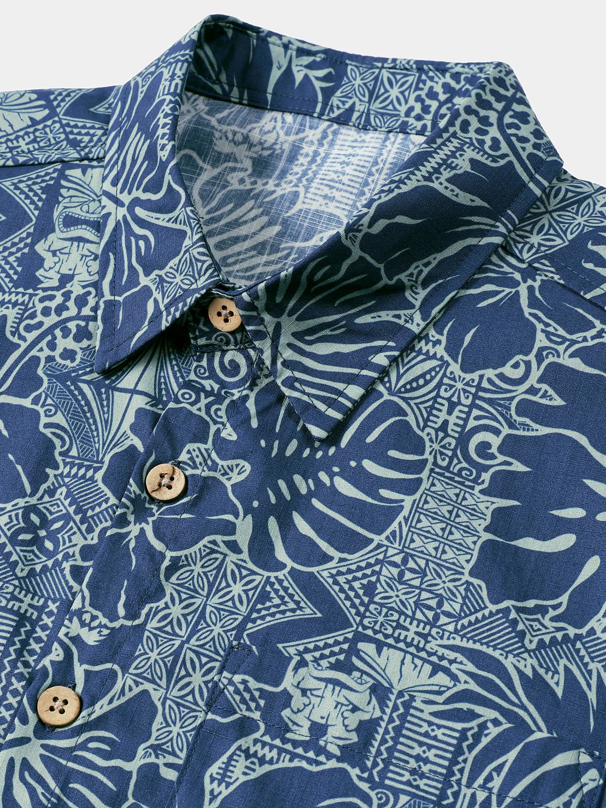 Chemise Homme Imprimé Botanique Tropical en Coton Respirant à Manches Courtes