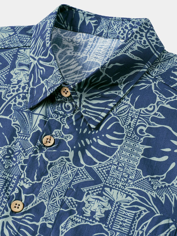 Chemise Homme Imprimé Botanique Tropical en Coton Respirant à Manches Courtes