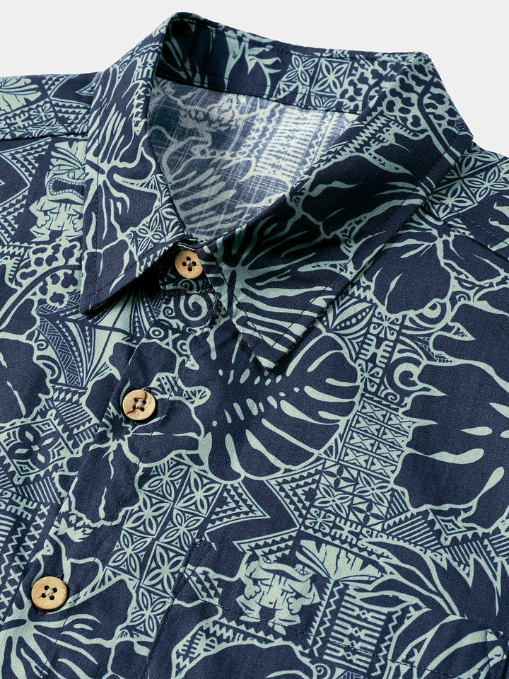 Chemise Homme à Motif Feuilles Tropicales Hawaïennes Style Vacances Plage Manches Courtes