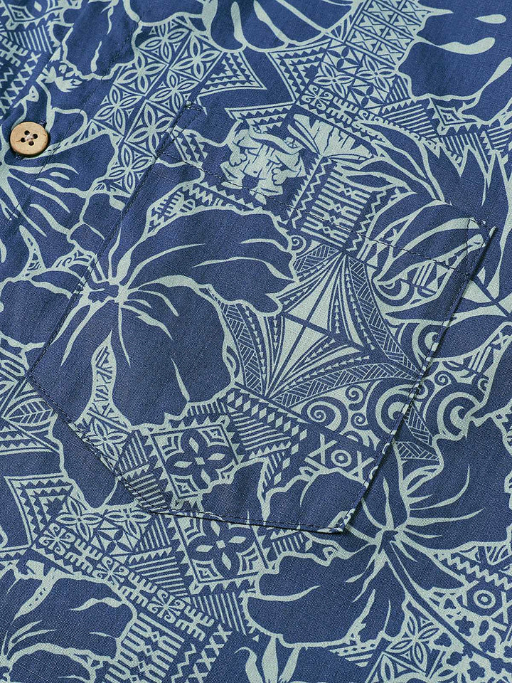 Chemise Homme Imprimé Botanique Tropical en Coton Respirant à Manches Courtes
