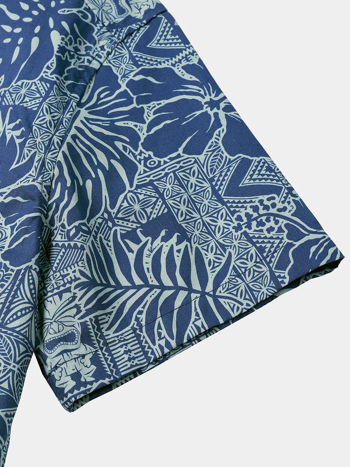 Chemise Homme Imprimé Botanique Tropical en Coton Respirant à Manches Courtes