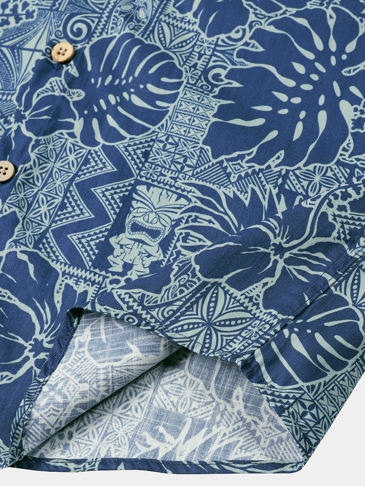 Chemise Homme Imprimé Botanique Tropical en Coton Respirant à Manches Courtes