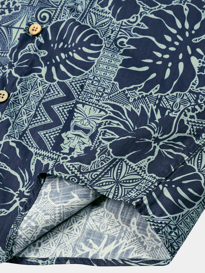 Chemise Homme à Motif Feuilles Tropicales Hawaïennes Style Vacances Plage Manches Courtes
